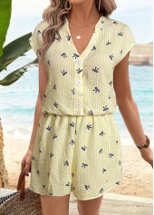 Light Yellow Tummy Coverage Striped Short V Neck Romper