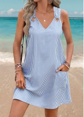 Light Blue Tummy Coverage Striped Short Sleeveless Dress | thumb picture 