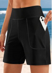 High Waisted Pocket Black Swim Shorts