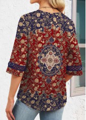 Multi Color Tummy Coverage Tribal Print 3/4 Sleeve Blouse | thumb picture 