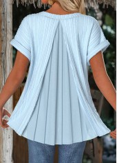 Light Blue Insert Short Sleeve V Neck Blouse