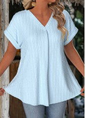 Light Blue Insert Short Sleeve V Neck Blouse | thumb picture 
