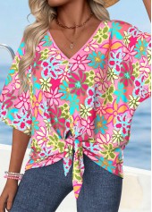 Pink Tummy Coverage Floral Print Short Sleeve T Shirt