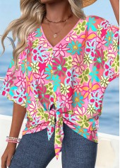 Pink Tummy Coverage Floral Print Short Sleeve T Shirt | thumb picture 