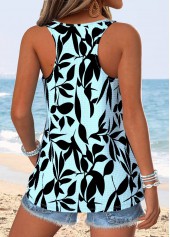 Light Blue Tummy Coverage Leaf Print Sleeveless Tank Top | thumb picture 