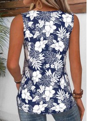 Navy Tummy Coverage Floral Print Sleeveless Tank Top | thumb picture 