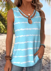Blue Tummy Coverage Striped Sleeveless Round Neck Tank Top | thumb picture 