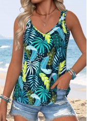Multi Color Tummy Coverage Tropical Plants Print Camisole Top