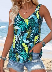 Multi Color Tummy Coverage Tropical Plants Print Camisole Top | thumb picture 