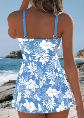 Tummy Coverage Floral Print Dusty Blue One Piece Swimdress | thumb picture 
