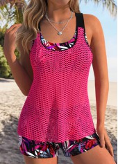 Tummy Coverage Mid Waisted Tropical Plants Print Tankini Set