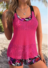 Tummy Coverage Mid Waisted Tropical Plants Print Tankini Set | thumb picture 