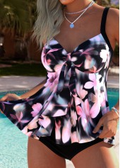Tummy Coverage Mid Waisted Floral Print Pink Tankini Set