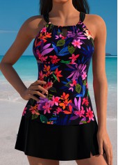 Thigh Slimmer Mid Waisted Tropical Plants Print Tankini Set