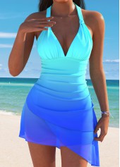 Thigh Slimmer Mid Waisted Ombre Cyan Tankini Set