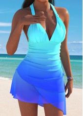 Thigh Slimmer Mid Waisted Ombre Cyan Tankini Set | thumb picture 