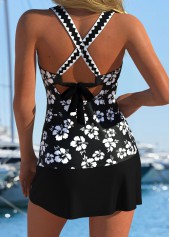 Lace Up Mid Waisted Floral Print Black Tankini Set | thumb picture 