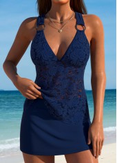 Lace Up Mid Waisted Navy Tankini Set