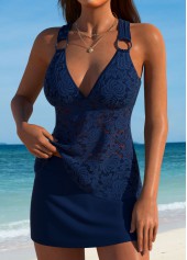 Lace Up Mid Waisted Navy Tankini Set | thumb picture 