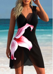 Tummy Coverage Floral Print Black Cover Up | thumb picture 