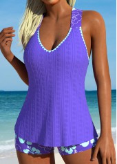 Circular Ring Mid Waisted Floral Print Purple Tankini Set | thumb picture 