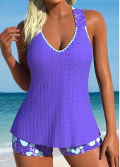 Circular Ring Mid Waisted Floral Print Purple Tankini Set | thumb picture 