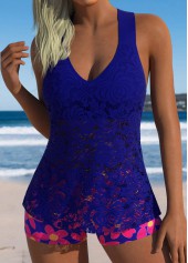 Tummy Coverage Dark Blue Floral Print Tankini Set | thumb picture 