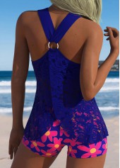 Tummy Coverage Dark Blue Floral Print Tankini Set | thumb picture 