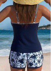 Tummy Coverage Navy Tropical Plants Print Tankini Set | thumb picture 