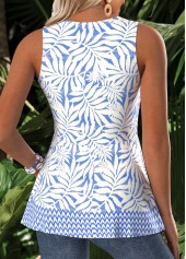 Blue Tummy Coverage Tropical Plants Print Sleeveless Tank Top | thumb picture 
