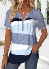 Blue Tummy Coverage Geometric Print Short Sleeve T Shirt