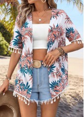 Multi Color Tummy Coverage Tropical Plants Print Light Cardigan | thumb picture 