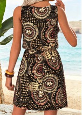 Black Tummy Coverage Tribal Print Short Sleeveless Dress | thumb picture 