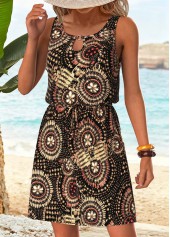 Black Tummy Coverage Tribal Print Short Sleeveless Dress | thumb picture 