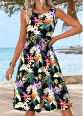 Multi Color Tummy Coverage Floral Print Sleeveless Dress