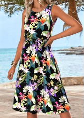 Multi Color Tummy Coverage Floral Print Sleeveless Dress | thumb picture 