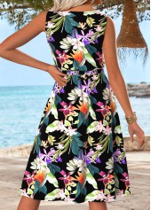 Multi Color Tummy Coverage Floral Print Sleeveless Dress | thumb picture 