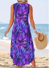 Purple Tummy Coverage Leaf Print Sleeveless V Neck Dress | thumb picture 