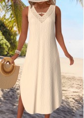 Beige Tummy Coverage Sleeveless V Neck Dress