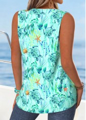 Mint Green Tummy Coverage Marine Life Print Tank Top | thumb picture 