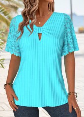 Blue Tummy Coverage Short Sleeve V Neck T Shirt | thumb picture 