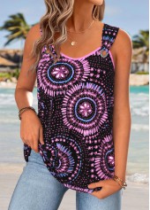 Multi Color Tummy Coverage Geometric Print Sleeveless Tank Top | thumb picture 
