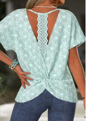 Mint Green Twist Short Sleeve Round Neck T Shirt