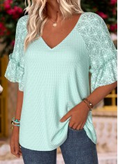 Green Patchwork Half Sleeve V Neck T Shirt | thumb picture 