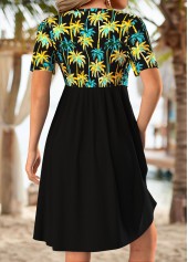 Black Tummy Coverage Tropical Plants Print Short Dress | thumb picture 