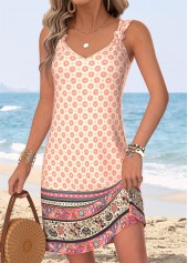 Multi Color Tummy Coverage Tribal Print Short Sleeveless Dress | thumb picture 