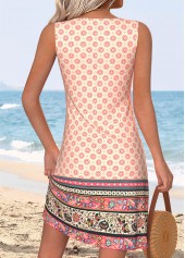 Multi Color Tummy Coverage Tribal Print Short Sleeveless Dress | thumb picture 