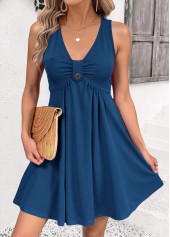 Blue Tummy Coverage Short Sleeveless V Neck Dress