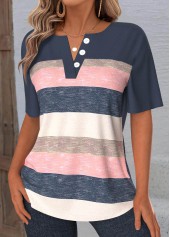 Navy Tummy Coverage Multi Stripe Print T Shirt | thumb picture 