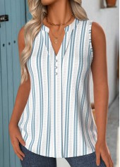 Light Blue Striped Curved Hem Sleeveless Tank Top | thumb picture 